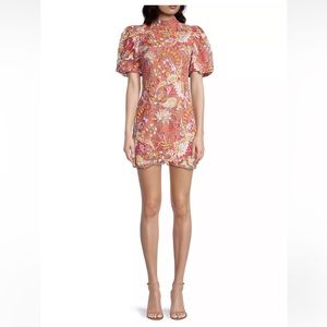 elliatt closure puff sleeve floral sequin mesh embellished mini dress size small